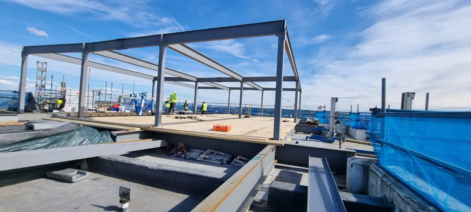 Completed primary steel roof extension frame